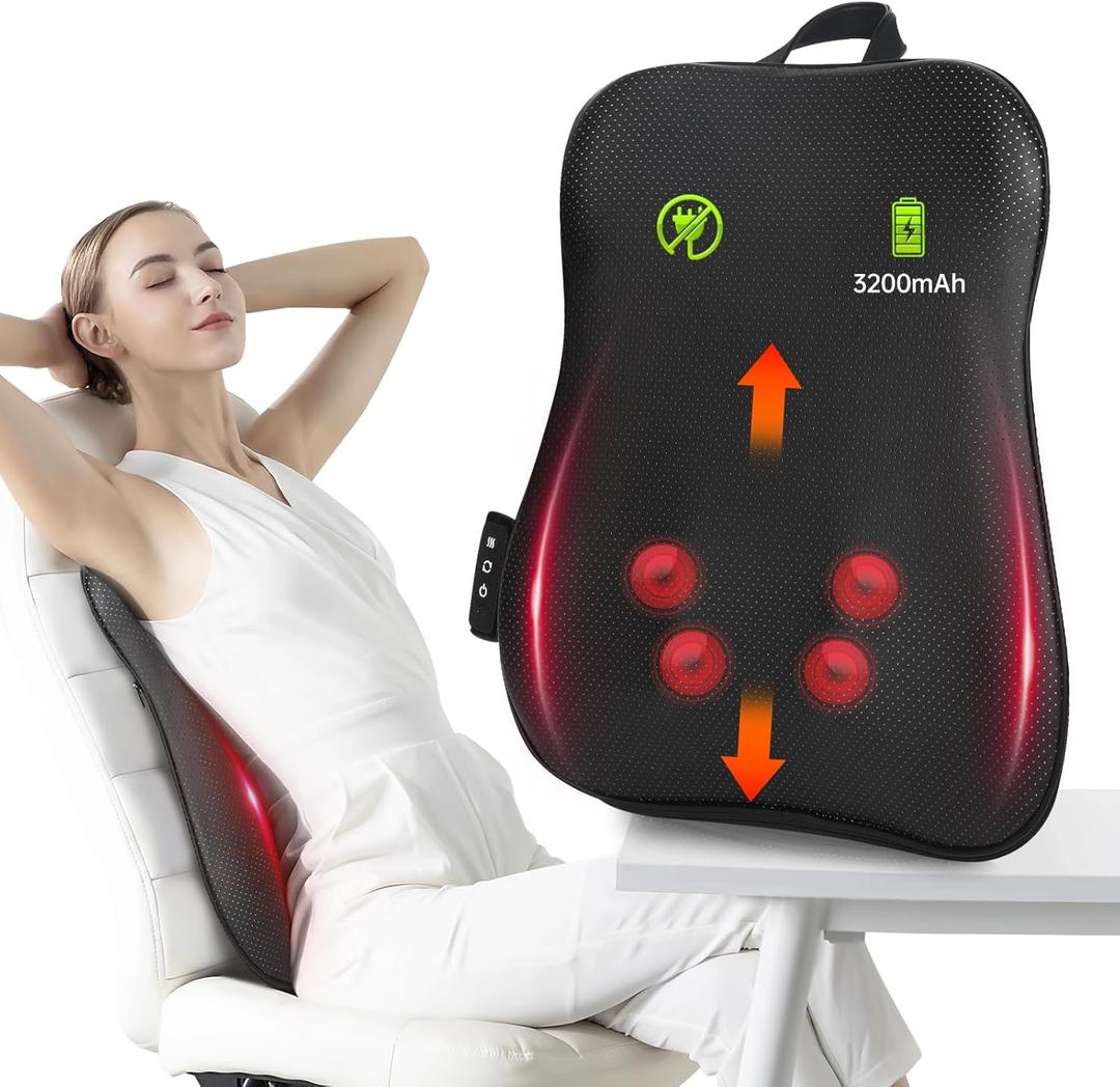 Walking Back Massager with Heat,Cordless Back Massager for Pain Relief Deep Tissue,3D Kneading Portable Massage for Full Back,Shoulders,Lower Back Massager for Home Office Use,Gifts for Lover