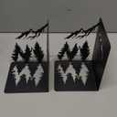 Matte Black Iron Heavy Duty Bookends - Laser-Engraved Mountain Design, Decorative Shelf Stoppers for Books, Space-Saving Desk Organizer (Modern, Rustic, Vintage Style)