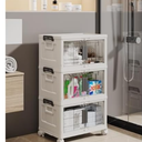 OlarHike 23QT Stackable Storage Bins with Lids - Folding Storage Box with Doors and Wheels, Collapsible Plastic Storage Bins for Closets, Storage Containers for Kitchen, 3 Pack Cubes, White
