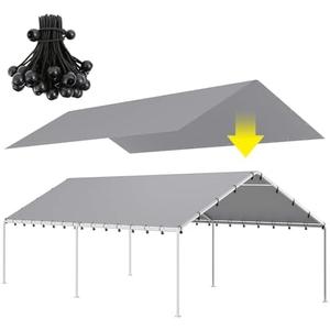 GARVEE 10 x 20 Ft Carport,Replacement Canopy Cover Garage Top Tent Shelter Tarp,Grey Waterproof & UV Protected (Only Tarp Cover, Frame Not Include)