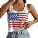 American Flag Crop Tank Tops Women USA Flag Stars Stripes Graphic Tee 4th of July Patriotic Tshirt Girls Crop Tops (Large, White)