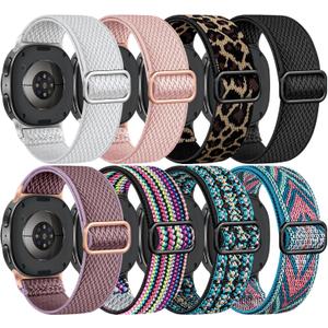 8 Pack Stretchy Bands Compatible with Samsung Galaxy Watch 8 Band 40mm 44mm, Samsung Galaxy Watch 8 Classic 46mm, Elastic Nylon Fabric Braided Solo Loop Sport Straps for Women Men (Not Waterproof)