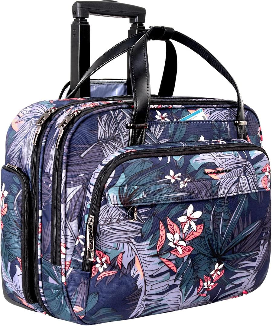 VANKEAN Rolling Laptop Bag Women with Wheels, Fits Up to 15.6 Inch Rolling Briefcase Water Repellent Rolling Computer Bag (Floral)