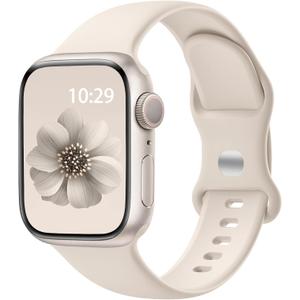 2 x Sport Band Compatible with Apple Watch 38mm 40mm 41mm 42mm 44mm 45mm 46mm 49mm, Soft Silicone Waterproof Replacement Strap for iWatch Bands Series 10 9 8 7 6 5 4 3 2 1 SE Ultra/Ultra 2 (Starlight)