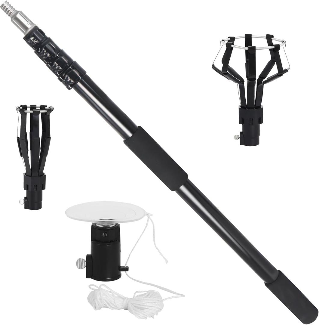 18FT Reach Light Bulb Changer for High Ceilings with Telescopic Extension Pole3-12FT Light Bulb Extension Pole Changer with Baskets and Suction Cup for High Ceilings and Recessed Lights (3-12FT Telescopic type)