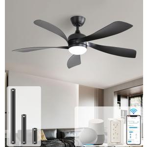 Sofucor 52" Smart Ceiling Fan, Indoor/Outdoor Ceiling Fans with Lights and Remote, Work with Alexa/Google/App, 3-Color Light 6-Speed Timing Reversible DC Motor for Bedroom Living Room Patio