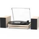 Vinyl Record Player with External Speakers Belt-Drive Turntable for Vinyl Records Dual Stereo Speakers LP Players Support 3 Speed 3 Size Wireless Playback AUX Headphone Input Auto Stop Lvory White