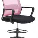 BestOffice Drafting Chair Tall Office Chair Adjustable Swivel Rolling Mesh Height with Lumbar Support Arms Footrest Mid Back for Adults Standing Desk Drafting Stool (Light Pink)