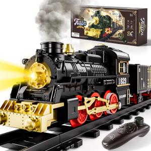 Train Set for Kids 3-5 4-7, Remote Control Train Toys Set with Lights & Sound Spray, RC Train Toys for Under Christmas Tree, Toys Train Set for 3 4 5 6 7 8Years Old Kids Boys Girls