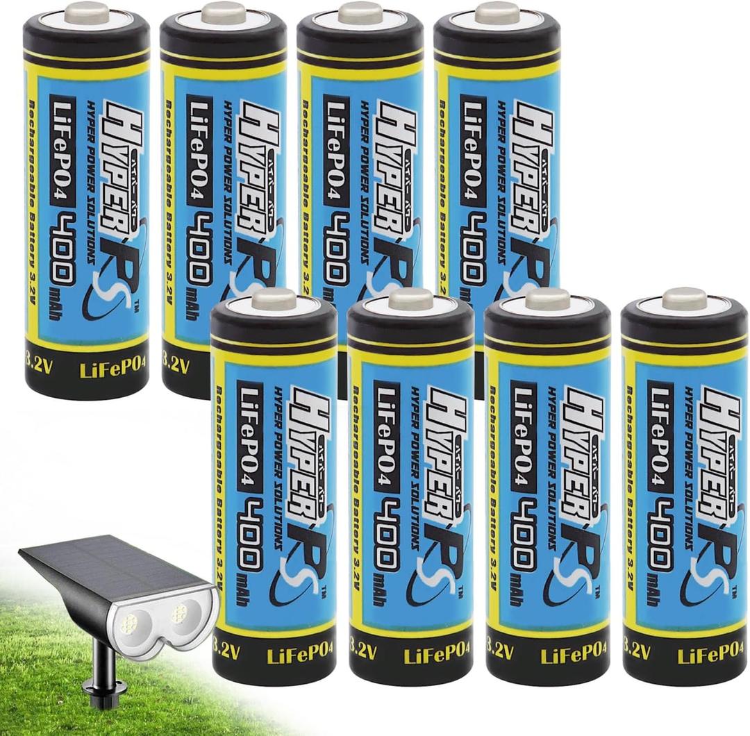 (8-Pack) HyperPS 3.2V LiFePo4 14430 (14 x 43mm) 400mAh Rechargeable Battery for Solar Panel Light, Tooth Brush, Shaver, Flashlight