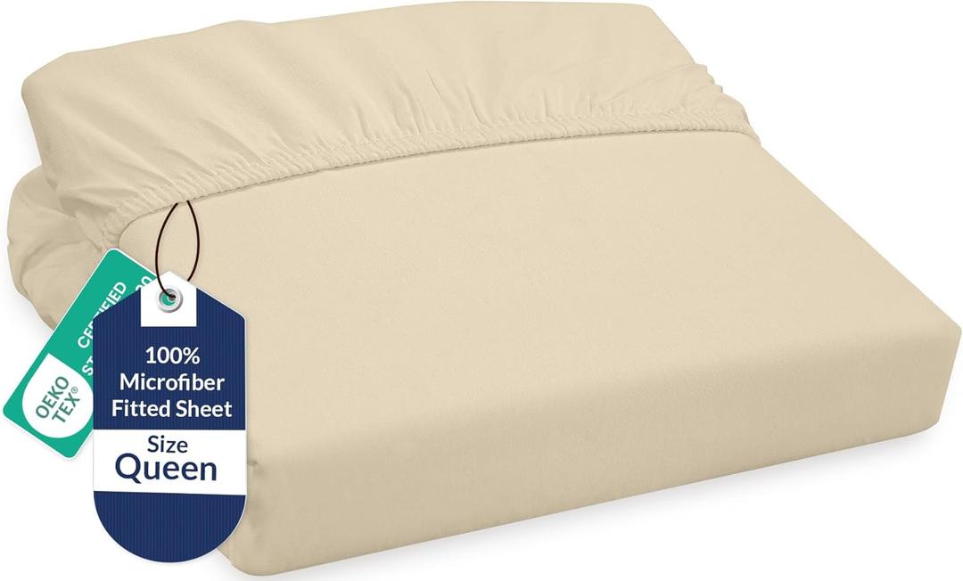 Royale Linens Fitted Sheet Queen - Ultra Soft 1800 Brushed Microfiber - Hotel Luxury Bottom Sheets - Wrinkle Free & Fade Resistant - Deep Pocket Fitted Sheet Only (Queen, Sand)
