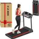 Portable Treadmill with Handle, 3.0HP Walking Pad Treadmill, Electric Compact Treadmills,Treadmills for Home Small Space with 12 Preset Programs, Walking Pad with Handle,300 LBS Capacity (Black Red)