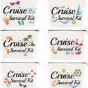 6Pcs Cruise Makeup Bag Cruise Survival Canvas Kit Funny Travel Cosmetic Bag Cruise Essentials Accessories Portable Organizer Zipper Pouch for Cruise Trip Gifts for Girls Women Sisters