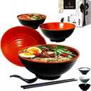 2 Ramen Bowls, 2 Pho set. Red Black Ramen Bowl Set. Unbreakable Melamine. Asian Japanese soup. . XL 37 oz. Noodles, Rice, Udon, Thai, Chinese, Korean, Wonton, Miso