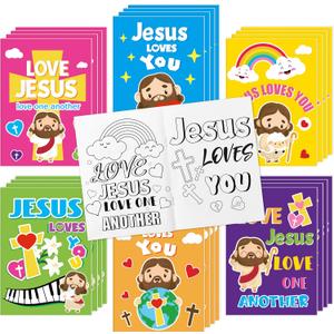 24Pcs Jesus Loves You Coloring Books - Religious Bible DIY Color-in Pages Booklet Bulk Drawing Holiday Christian Activity Supplies for Sunday School Classroom Rewards Artwork Gift for Kids
