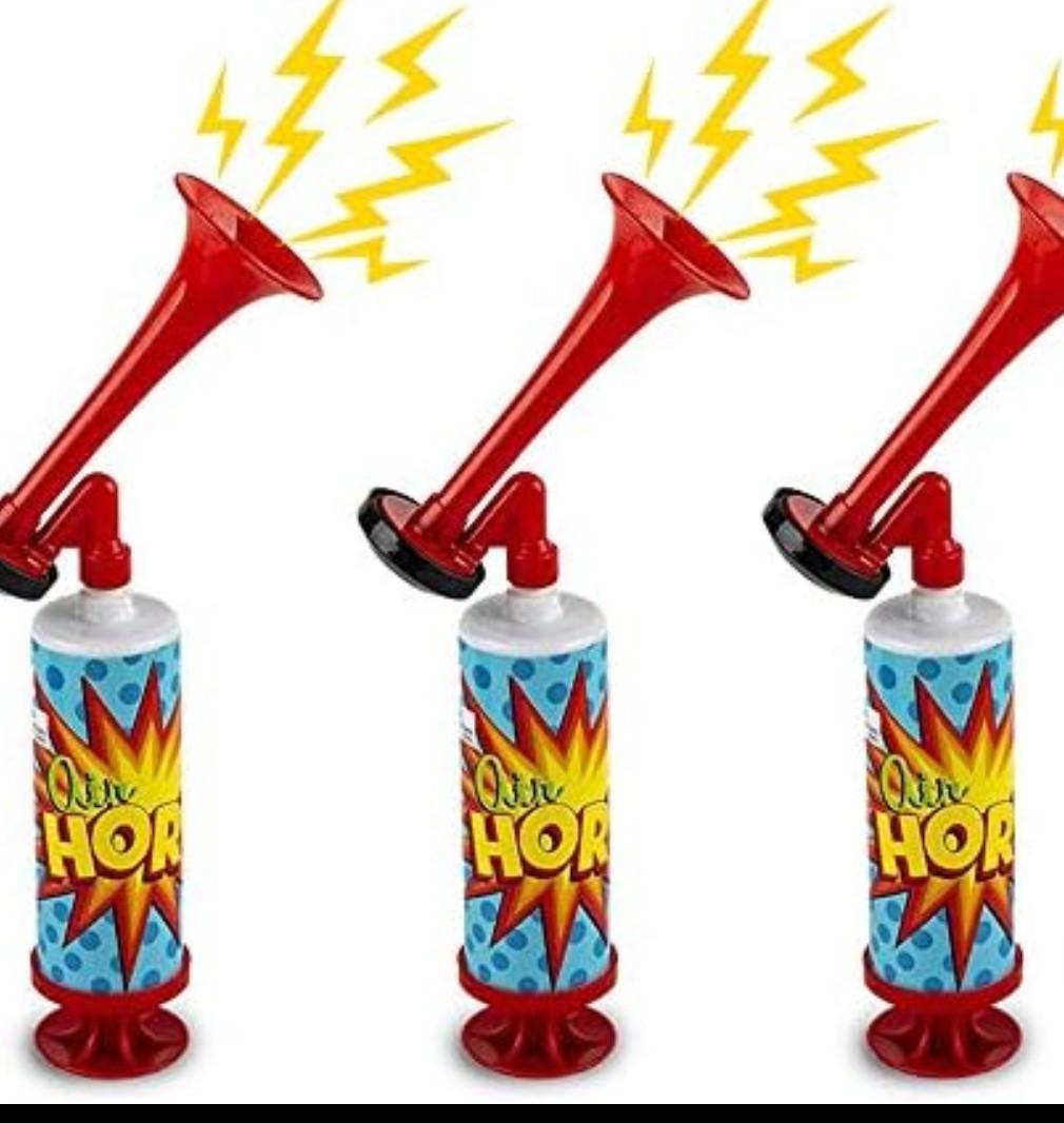 ArtCreativity Mini Air Horn Pump Noise Makers, 10-Inch Airhorn Noisemakers for Sporting Events, Set of 3 Blow Horns for Safety, Celebrations, Birthday Party Favors and Goodie Bag Stuffers for Kids