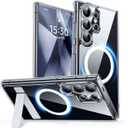 CANSHN Strong Magnetic & Seamless Stand Designed for Samsung Galaxy S24 Ultra Case Clear [Full Camera Protection] [Adjustable Kickstand] [Compatible with MagSafe] Protective Phone Cover - Clear