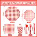 175 Pcs Red Gingham Plates and Napkins Party Supplies - Red and White Checkered Plates Sets Serve 25 Guests - Scalloped Gingham Paper Plate for Birthday Picnic Mother's Day Party Decorations