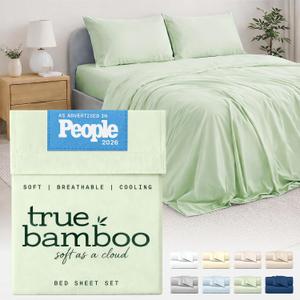 TRUE BAMBOO Sheets Set Queen Size - Silky Soft & Naturally Cooling for Hot Sleepers - Luxe 4 Piece Bed Sheets with Breathable & Moisture-Wicking Fabric - 16" Deep Pocket, Light Green