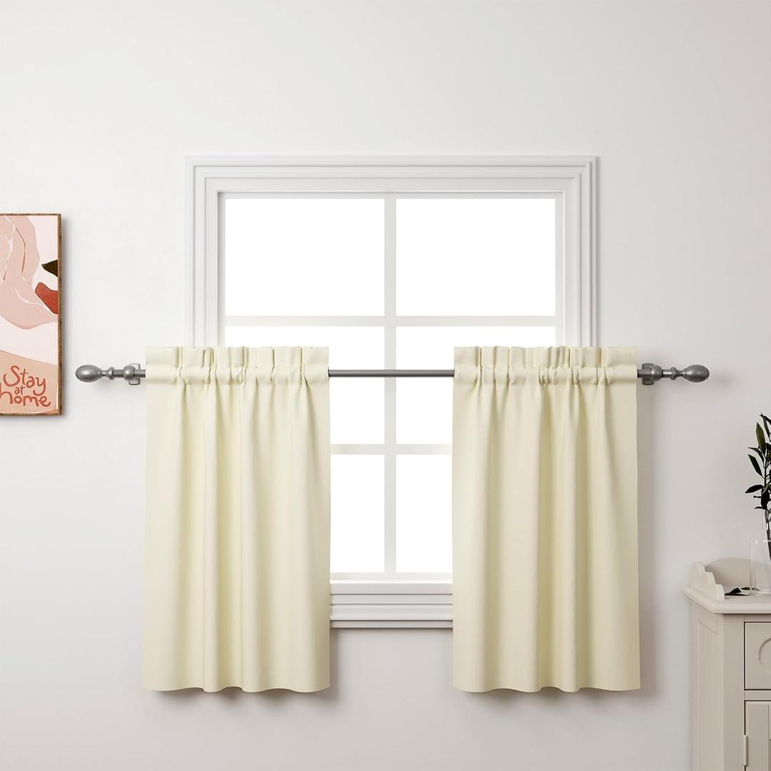 2Pcs 36inch Ivory Kitchen Tier Curtains for Windows, Semi Light Filtering Curtains for Bedroom, Living Room, Basement, Bathroom, Window Treatments (24" W x 36" L)
