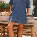 chouyatou Women's Summer Loose Fit V-Neck Sexy Mini Denim Dress Cute Jean Tunic Dress with Pockets (S)