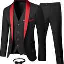 MY'S Mens 3 Piece Tuxedo Set with Bow Tie, Shawl Lapel One Button Jacket Vest & Pants, Slim Fit Suit Prom Party Wedding Tux M