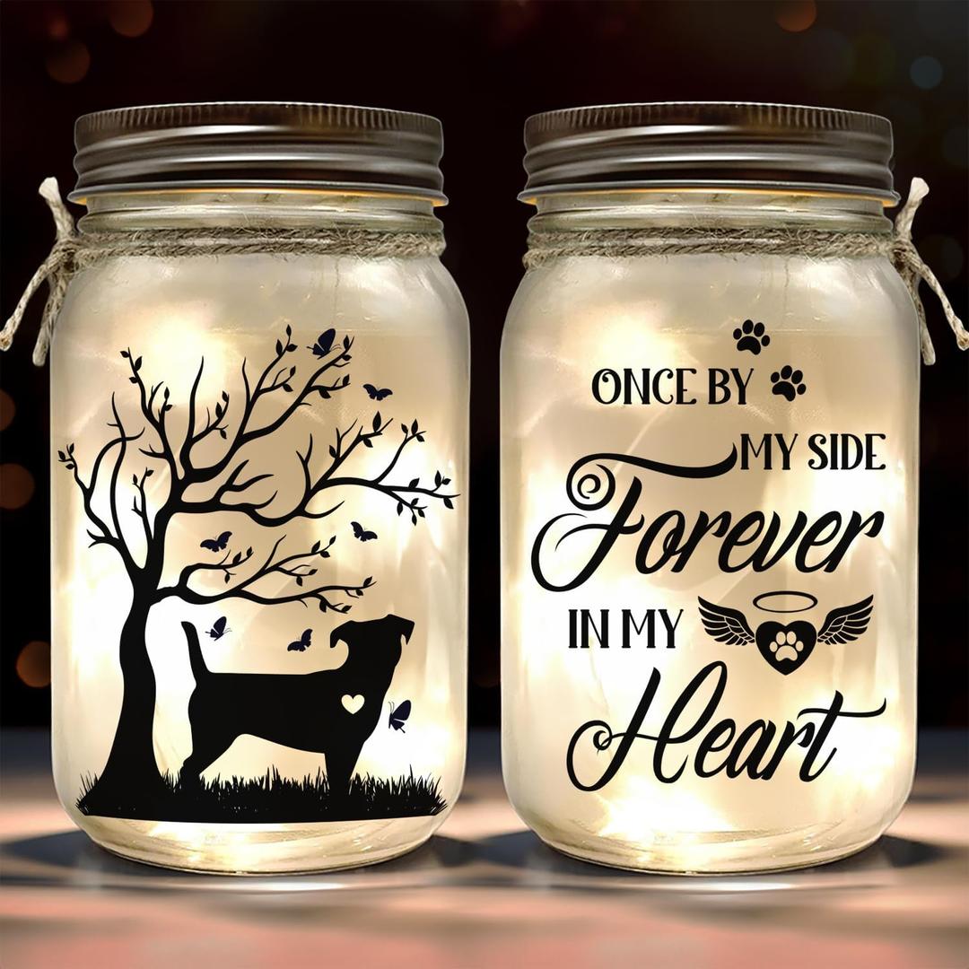Pawfect House Gifts Once by My Side Forever in My Heart Mason Jars Night Light, Dog Memorial Gifts for Loss of Dogs, Pet Loss Gifts, Dogs Keepsake Memorial, Dog Passing Away Gift for Pet Lovers