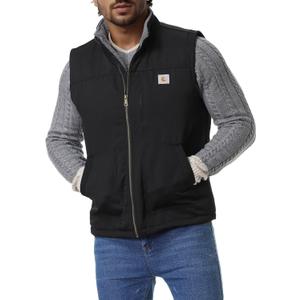 Men's Loose Fit Workwear Vest Fleece-Lined Durability Waterproof Mock-Neck Vest (Black, M)