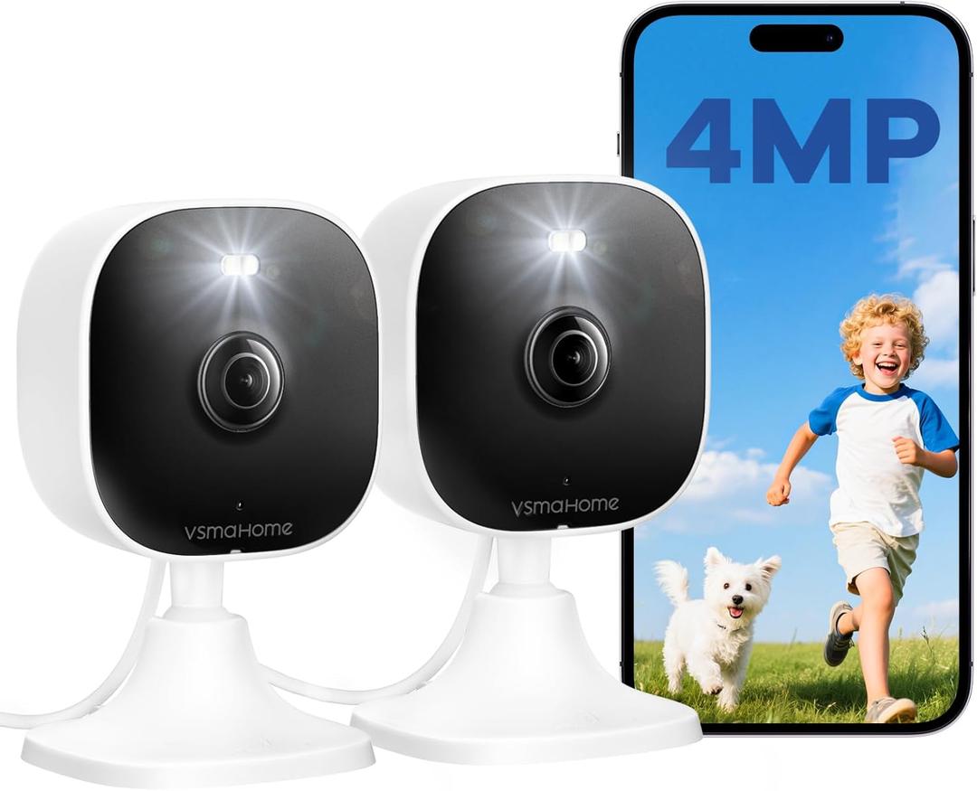 4MP Outdoor Indoor Cameras for Home Security, Outdoor Security Camera Indoor, 2.4g/5g Cameras for House/Pet/Baby, Plug and Play, Support 128G Card Storage (Not Included), Wired, 2PCS