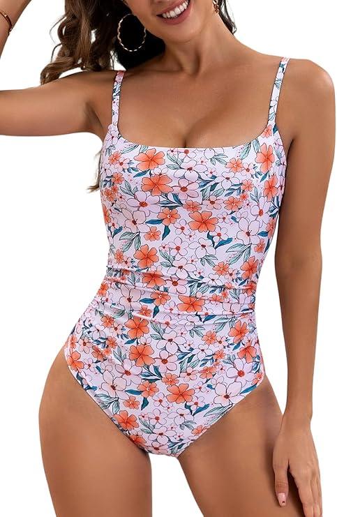 Eomenie Women's One Piece Swimsuits Tummy Control Ruched Bathing Suit 1 Piece Swimwear, L
