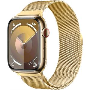 Original Stainless Steel Milanese Loop Compatible with Apple Watch Band 38mm 40mm 41mm 42mm 44mm 45mm 46mm 49mm, Magnetic Clasp Band for iWatch Series 11 10 9 8 7 6 5 4, SE 3 2 1 Ultra3 2, Women & Men (Gold)