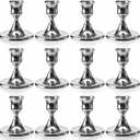 12 Pcs Silver Candle Holders Candlestick Holders, Silver Vintage Candle Taper Holder for Table Centerpiece, Wedding Reception, Festive Christmas Mantel Decoration Home Decor
