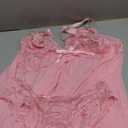 Sexy Open Front Ruffle Sheer Mesh Lace Wireless Babydoll Lingerie Dress with Thong 2 Piece (Large, Pink)