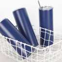 8 Pack 20 Oz Stainless Steel Straight Skinny Tumblers, Insulated Slim Thin Travel Cup Set for DIY, Navy
