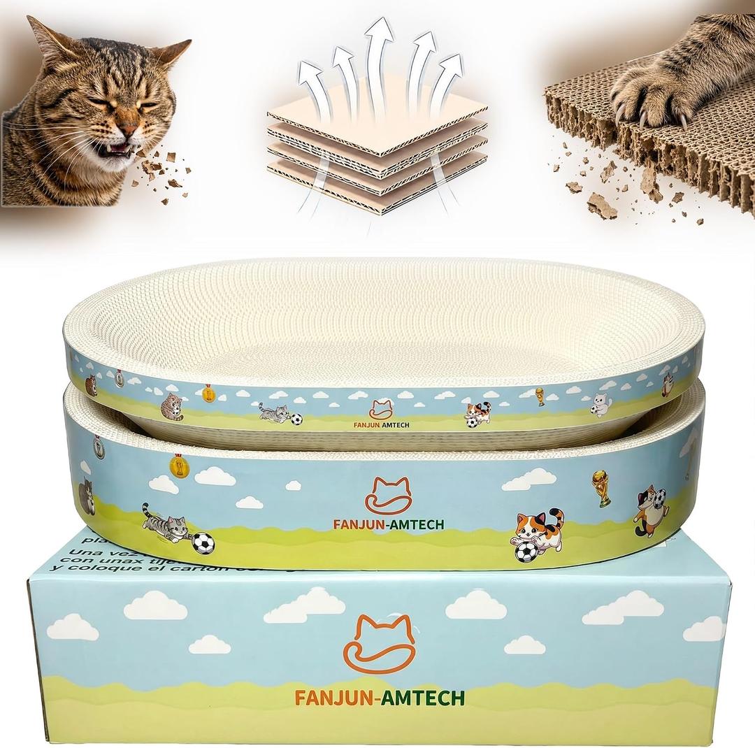 3-Piece Cardboard Cat Scratcher for Indoor Cats, Oval Cat Scratching Board 2 Oval Bed & 1 Box Bed, No Mess Cat Scratcher Bed, Cat Bed, Suitable for cats under 10 pounds,for Multi Cats and Kittens, Size: 23.6 Inch