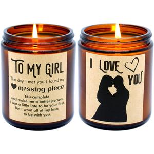 2 Packs I Love You to My Girl Gifts for Her, Romantic Lavender and Vanilla & Jasmine Scented Natural Soy Wax Glass Jar Candles Set to Girlfriend Wife