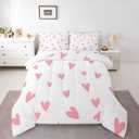 Feelyou Girls Cute Love Heart Comforter Set Kids Lovely Warm Sweet Comforter Love Heart Pattern Bedding Set Breathable Valentine's Day Pink Duvet Set Room Decor Quilt Set Full Size (Multi 12)