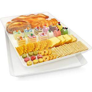 Serving Tray Platter, 22'' x 15'' x 1.6'', 2 Pcs Food Tray for Veggie Fruit Snack Dessert Cookie Cheese, Food Trays for Party Supplies Display, Large Platters for Serving Food, BPA Free (White)