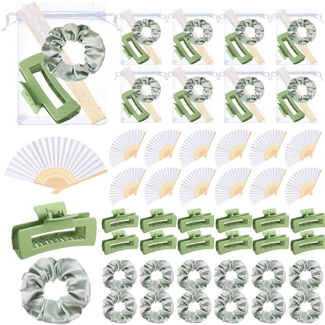 Suncalla 48 Pcs Bridesmaid Scrunchies Proposal Gifts Include Hair Clips Bachelorette Hair Ties Folding Fans Organza Bags Bridal Shower Gift for Wedding Party Favor