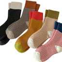 OTAODKA Athletics Socks for Women and Girls Cute Ankle Cotton Sock (5-8, 5 Pack Stripes Bright)