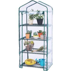 Worth Garden 4 Tier Mini Greenhouse - 63'' H x 27'' L x 19'' W - Sturdy Portable Gardening Shelves with PVC Cover - Small Green House Use in Indoor & Outdoor for Plants Flowers