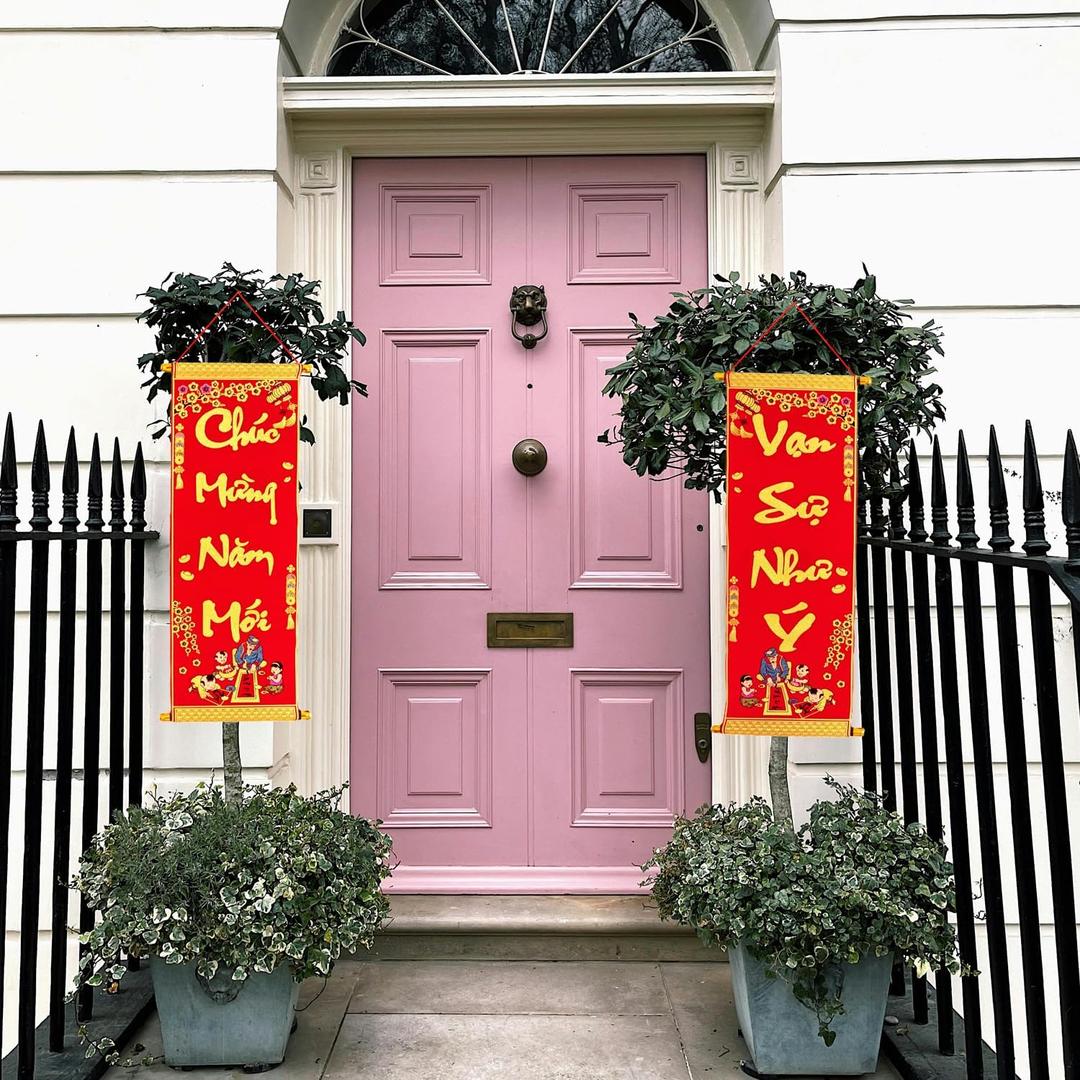 2 x Vietnamese New Year Red Hanging Couplets, 2026 Asian Spring Festival Scrolls for Tt Vit Nam Dcor, Traditional Vietnam Lunar Year Door Banner Sign for Door Wall, Cu i Treo Tt Nguyn n