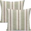 Boho Pillow Covers 16x16 Set of 2 Sage Green Brown Stripes Throw Pillow Covers Outdoor Decorations Modern Abstract Decorative Pillowcase Farmhouse Linen Cushion Case Decor for Home Couch Sofa