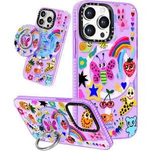 for iPhone 14 Pro Max Case for Women - Cute Design Girls Compatible with Magsafe Magnetic Ring Holder Stand Art Crayon Painting Phone Covers Aesthetic Girly TPU Funda for 14 Pro Max