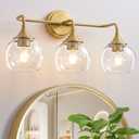 Gold Bathroom Light Fixtures 3 Light Bathroom Vanity Light with Clear Glass Shade, 22 inch Vanity Lighting Fixtures Over Mirror, Vanity Lights Fixture (Exclude Bulb)
