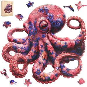Leodozzio 500 Pieces Octopus Wooden Puzzle, Floral Ocean Animal Jigsaw Puzzle for Adults, Unique Shaped Wooden Puzzle, Art Puzzle, Gift for Puzzle Lovers, 16.9 x 16.6 Inch