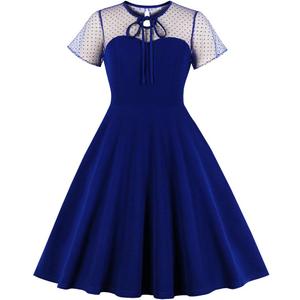 Wellwits Women's Mesh Neck Sweetheart Vintage Cocktail Dress (8-10, Blue)