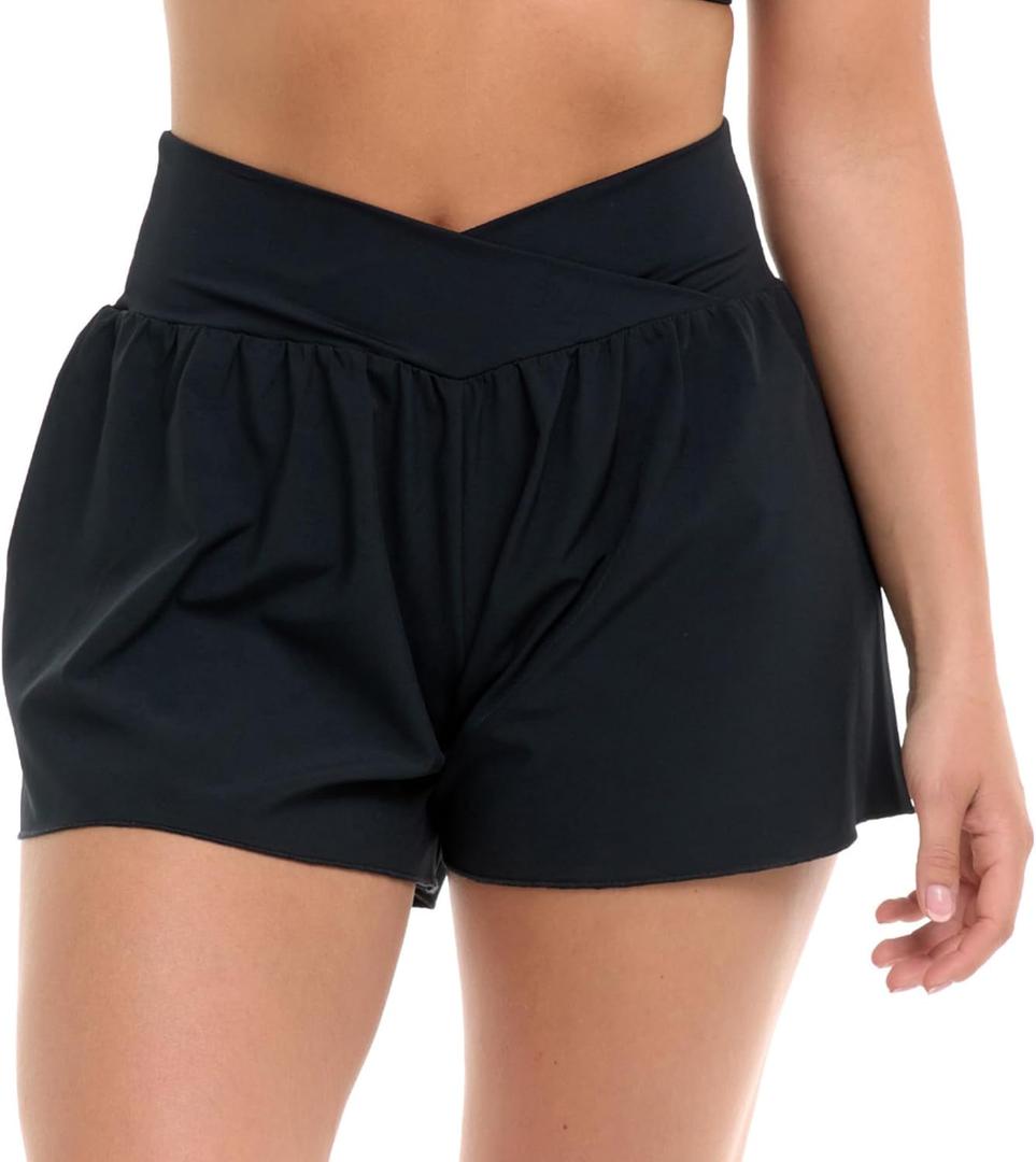 Body Glove Women's Standard Cozumel Solid 1.5" Vapor Boardshort with Knitted Waistband (X-Small, Black)