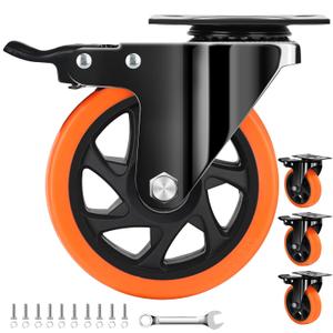 4 x QNCZ Caster Wheels, 5 Inch Heavy Duty Casters Set of 4, Silent Industrial Casters Load 2600lbs, Swivel Casters for Furniture, Workbench and Cart Wheels