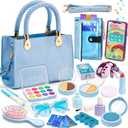 Golray Little Girls Play Purse Toys with Pretend Makeup Kit for Girl 3 4 5 6 Year Old, Sound Phone/Fake Makeup Set/Blue Wallet/Ice Princess Box Winter Christmas Birthday Gift Toddler Kid Toy Age 3-4-7